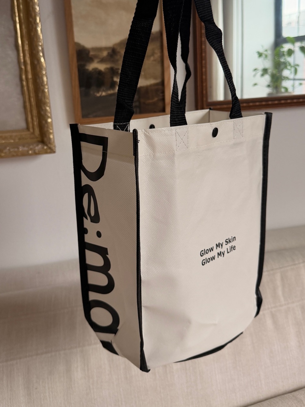 Glow My Skin Tote Bag - Cream & Black